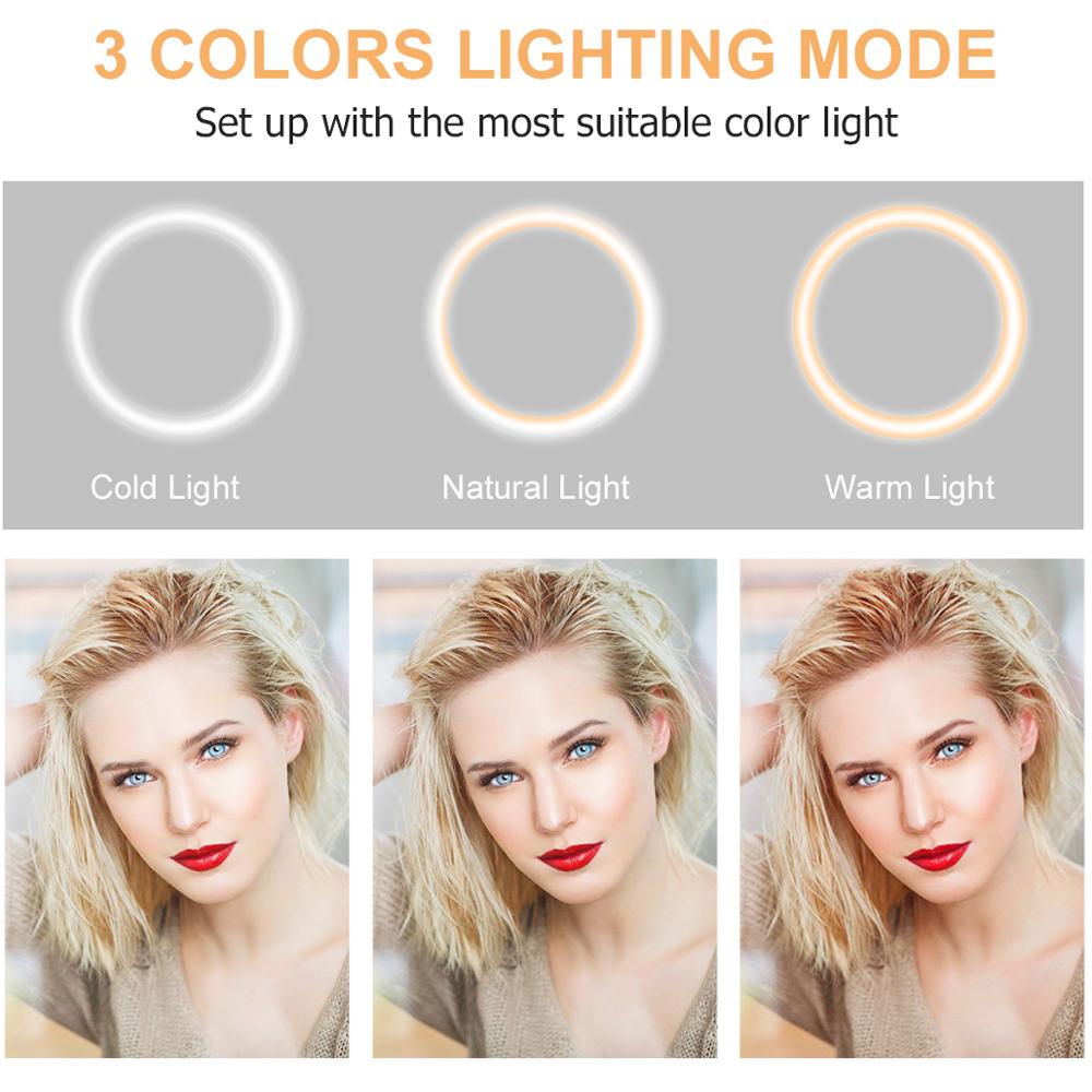 Anillo de luz LED Rovtop de 10 pulgadas y 26 cm con soporte para selfies, trípode y soporte para teléfono de iPhone para fotografía de video.
