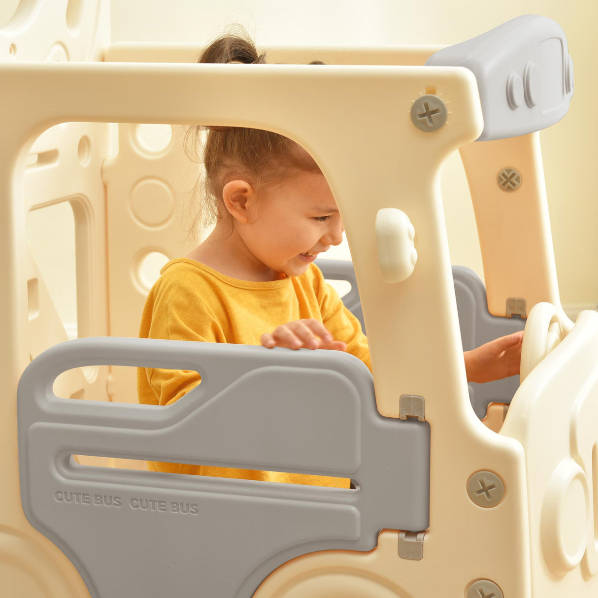 Kids Slide with Bus Play Structure Freestanding Bus Toy with Slide for Toddlers Bus Slide Set with Basketball Hoop