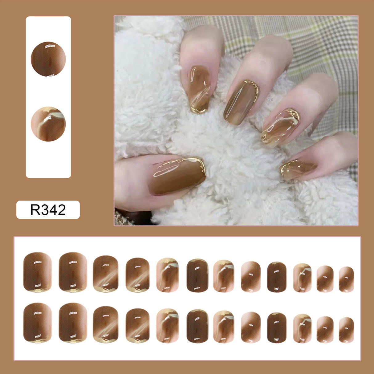 Wearing Warm Brown Brown White Double Spell Smudged Golden Texture Ins Style Manicure Patch The Finished Product Is Removable - V.I.P Digital Presence