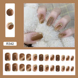 Wearing Warm Brown Brown White Double Spell Smudged Golden Texture Ins Style Manicure Patch The Finished Product Is Removable - V.I.P Digital Presence