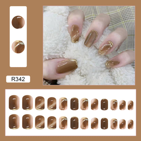 Wearing Warm Brown Brown White Double Spell Smudged Golden Texture Ins Style Manicure Patch The Finished Product Is Removable - V.I.P Digital Presence