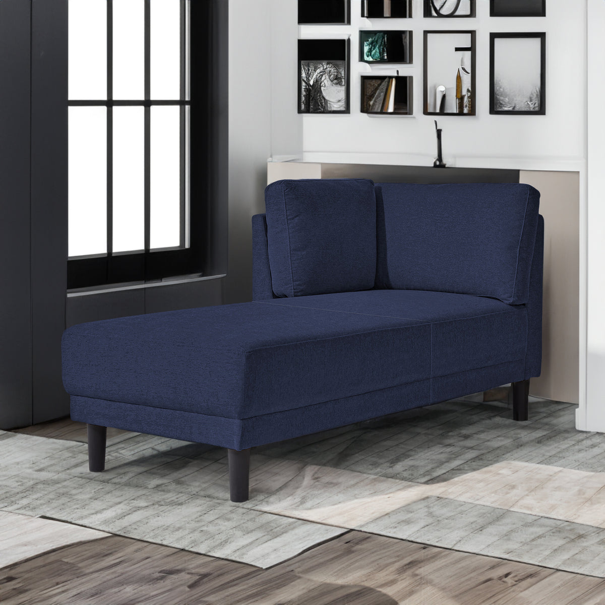 65" Mid-Century Modern Linen Fabric Corner Lounge Chair, Upholstered Indoor Chaise Lounge Solid Wood Sofa Bed for Bedroom - V.I.P Digital Presence