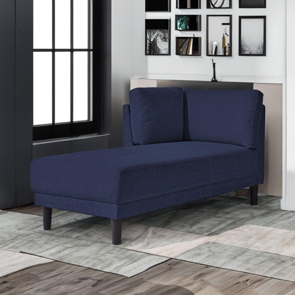 65" Mid-Century Modern Linen Fabric Corner Lounge Chair, Upholstered Indoor Chaise Lounge Solid Wood Sofa Bed for Bedroom - V.I.P Digital Presence