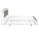 Queen Size Metal Platform Bed Frame with Trundle, USB Ports and Slat Support ,No Box Spring Needed White - V.I.P Digital Presence