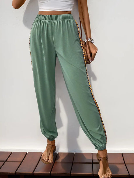Perfee Weave Band Patchwork Elastic Waist Joggers - V.I.P Digital Presence