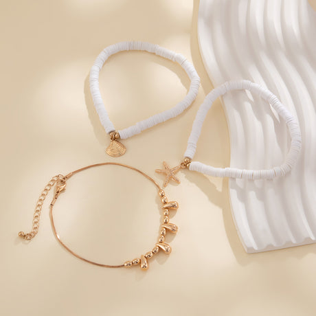 Holiday starfish soft ceramic ankle chain set, beach multi-layer alloy copper chain ankle ring - V.I.P Digital Presence