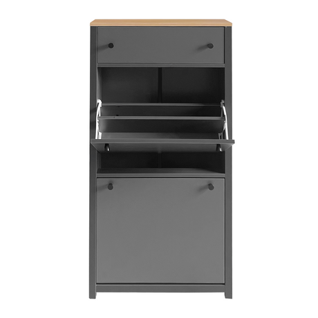 ONTREND functional with 2 flipped drawers, top shoe cabinet with adjustable panel, independent shoe rack, gray - V.I.P Digital Presence