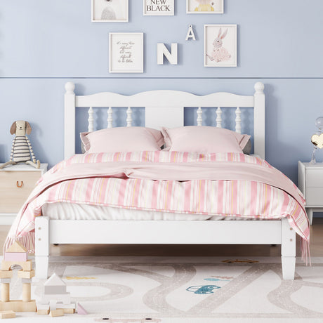 Twin Bed with Column-Decoration Headboard, with Bed Slats,White - V.I.P Digital Presence