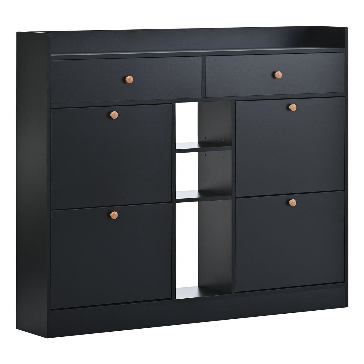 ONTREND modern shoe cabinet with 4 flipped drawers, multifunctional double-layer shoe storage with drawers, black. - V.I.P Digital Presence