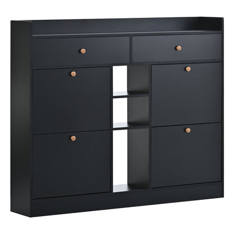 ONTREND modern shoe cabinet with 4 flipped drawers, multifunctional double-layer shoe storage with drawers, black. - V.I.P Digital Presence