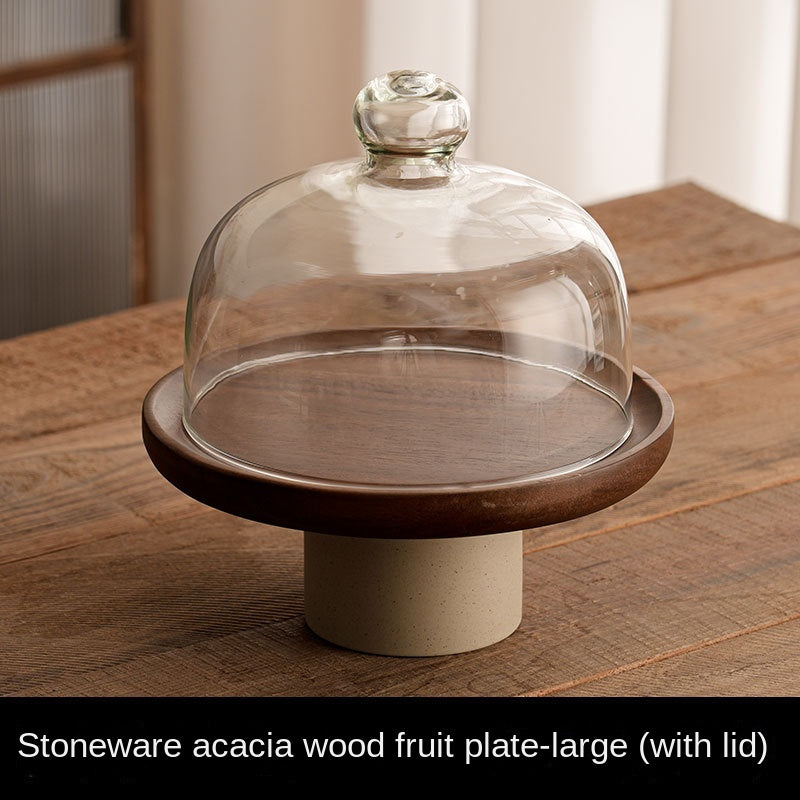 Acacia wood cake tray living room household Dim sum tray clay high fruit tray - V.I.P Digital Presence