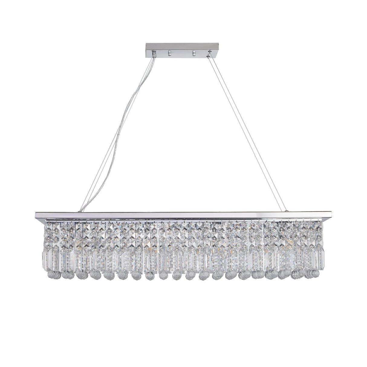 Modern Crystal Chandelier for Dining Room 8-Light White Rectangle Raindrop L39.4'' x W9.8'' x H8.7'(Bulb Not Included) - V.I.P Digital Presence