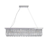 Modern Crystal Chandelier for Dining Room 8-Light White Rectangle Raindrop L39.4'' x W9.8'' x H8.7'(Bulb Not Included) - V.I.P Digital Presence