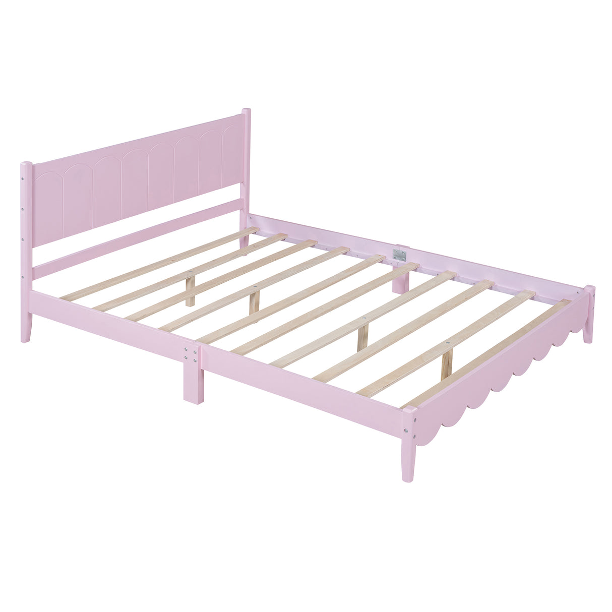 Queen Size Wood Platform Bed Frame, Retro Style Bed with Rectangular Headboard,No Need Box Spring,Pink - V.I.P Digital Presence