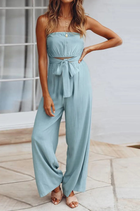 Tied Cutout Tube Wide Leg Jumpsuit - V.I.P Digital Presence