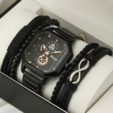 Fashion New Double Layer Square Shell Belt Casual Men's Sports Bracelet Set Quartz Watch - V.I.P Digital Presence