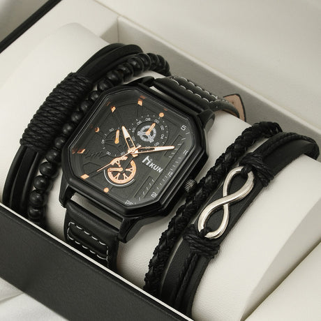 Fashion New Double Layer Square Shell Belt Casual Men's Sports Bracelet Set Quartz Watch - V.I.P Digital Presence