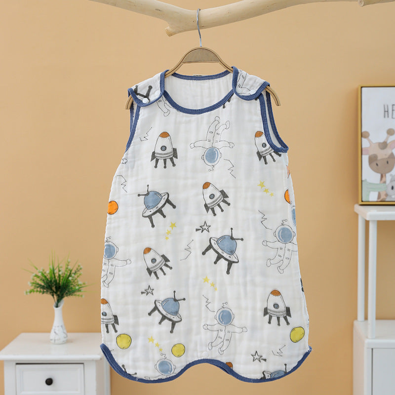 Saco de dormir para niños de algodón de cuatro capas de gasa con bonitos dibujos animados, antifrío, antipatadas, acolchado de algodón, clase A