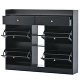 ONTREND modern shoe cabinet with 4 flipped drawers, multifunctional double-layer shoe storage with drawers, black. - V.I.P Digital Presence