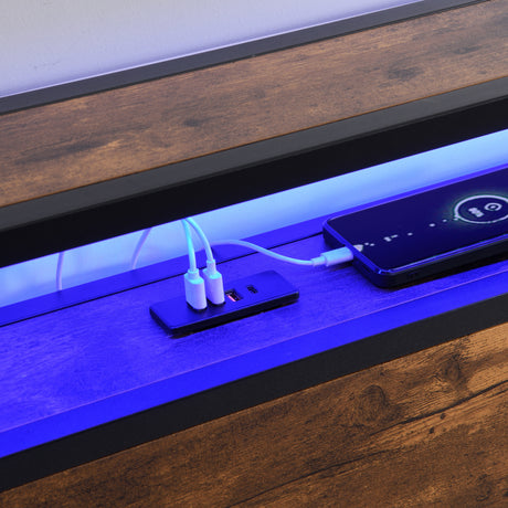 Full size bedstead with storage headboard and 2 drawers, LED light bed with charging station, metal Flat noodles support - V.I.P Digital Presence
