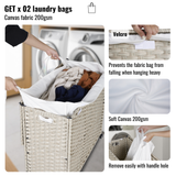 Laundry Hamper With Lid PE Rattan Powder Coating Frame Clothes Hampers with 02 Removable Bags, Wheels, 160L, Grey Color - V.I.P Digital Presence