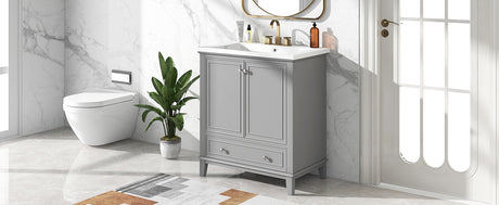 30inchgrey Bathroom Vanity with Sink ComboMulti-functional Bathroom Cabinet with Doors and Drawer Solid Frame and MDF Board - V.I.P Digital Presence
