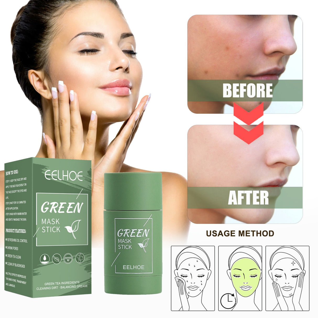 EELHOE Green Tea Solid Mask Deep Cleansing And Hydrating Mask Stick Shrinkage Of Pores Applicator Clay Mask - V.I.P Digital Presence