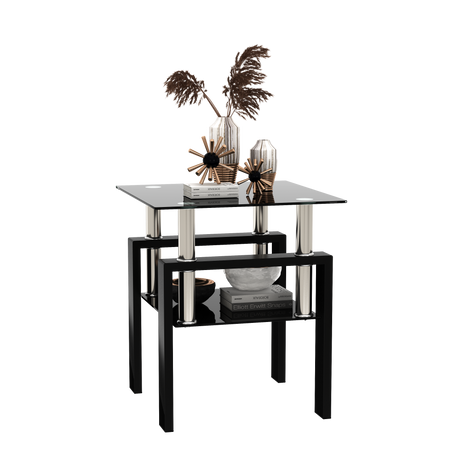 1-Piece Modern Tempered Glass Tea Table Coffee Table End Table, Square Table for Living Room, Black - V.I.P Digital Presence