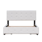 Upholstered Platform Bed with Classic Headboard and 4 Drawers No Box Spring Needed Linen Fabric Queen Size White - V.I.P Digital Presence