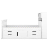 Twin Size Captain Platform Bed Frame with Storage Bookcases and Shelves,Four Drawers,White - V.I.P Digital Presence