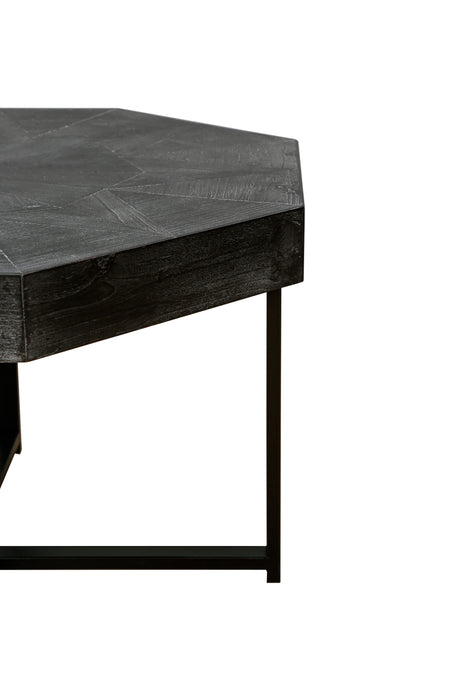Wooden octagonal retro patchwork craft 30 inch wooden tabletop cross metal leg coffee table (Antique Black) - V.I.P Digital Presence