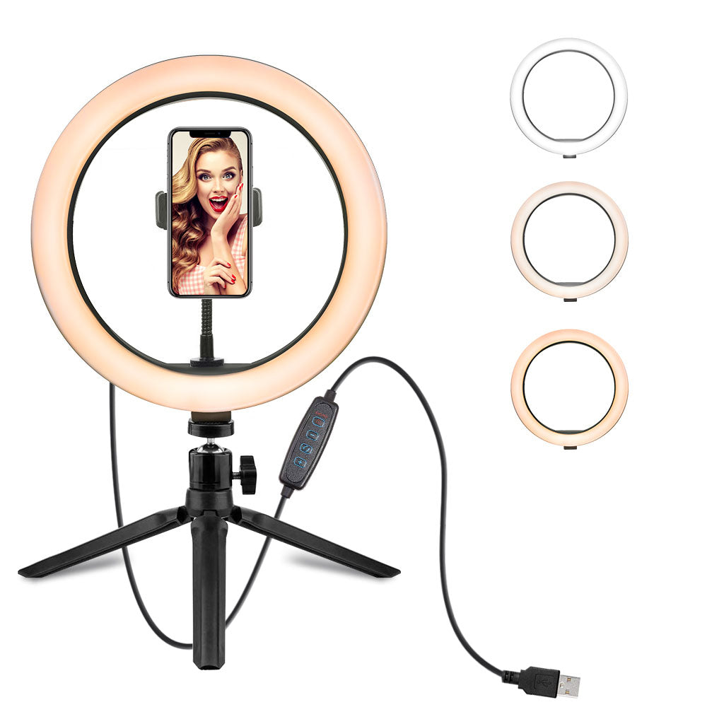 Anillo de luz LED Rovtop de 10 pulgadas y 26 cm con soporte para selfies, trípode y soporte para teléfono de iPhone para fotografía de video.