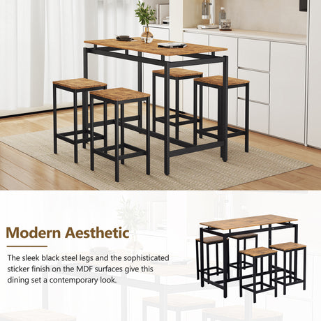 TREXM 5-piece compact bar table with table and stool - modern industrial design brown - V.I.P Digital Presence