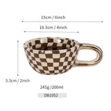 A 300ml ceramic retro couple checkerboard grid small capacity milk white wind mug coffee cups - V.I.P Digital Presence