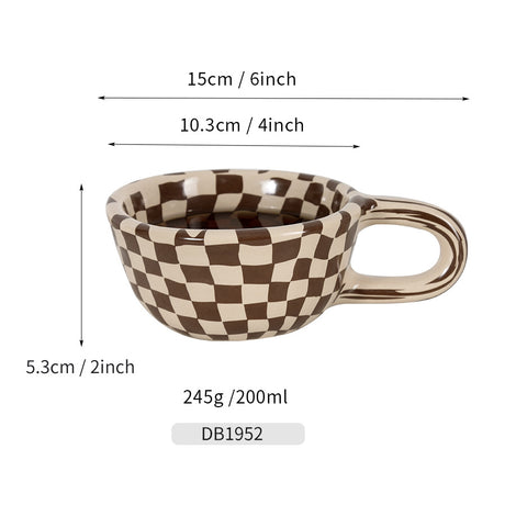 A 300ml ceramic retro couple checkerboard grid small capacity milk white wind mug coffee cups - V.I.P Digital Presence