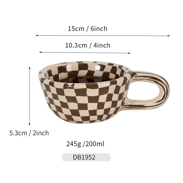 A 300ml ceramic retro couple checkerboard grid small capacity milk white wind mug coffee cups - V.I.P Digital Presence