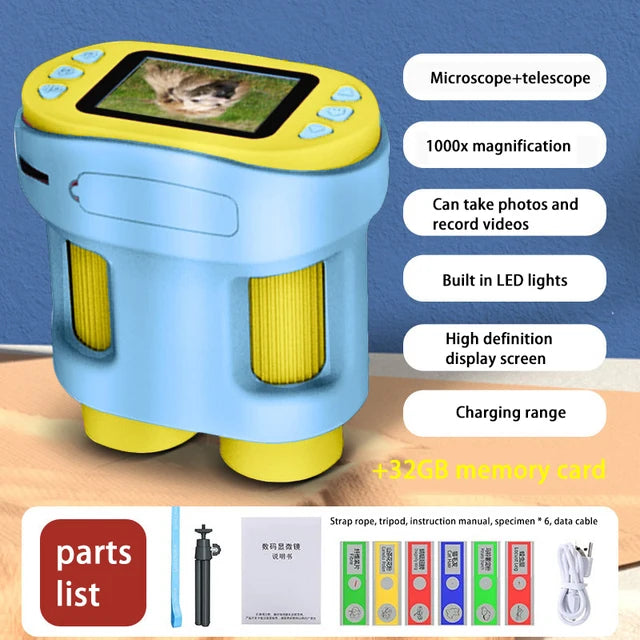 Handheld portable with screen can take photos microscope children's toys can see bacteria 1000 times - V.I.P Digital Presence