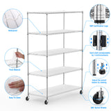 5 Tier 6000lbs Heavy Duty Adjustable Storage Rack Metal Shelf Wire Shelving Unit Chrome - V.I.P Digital Presence