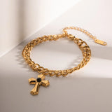 Stainless Steel Imitation Gemstone Cross Shape Pendant Bracelet - V.I.P Digital Presence
