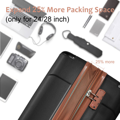 Hard shell luggage set 6-piece luggage set, expandable lightweight wheeled luggage, TSA lock, black brown - V.I.P Digital Presence