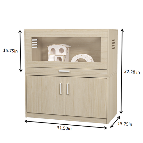 Squirrel cage acrylic panel with independent storage cabinet and wooden guinea pig room with bridge (L 31.50 x W 15.75 x H32.28) - V.I.P Digital Presence