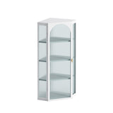 Glass Door Wall Mounted Corner Cabinet with Featuring Four-tier Storage  White