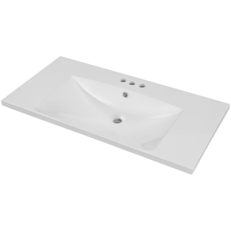 36" Single Bathroom Vanity Top with White Basin  3-Faucet Holes Ceramic  White - V.I.P Digital Presence
