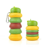 Vaso de agua creativo para niños con forma de hamburguesa, portátil, de silicona, anticaídas y a prueba de fugas, telescópico y plegable, para deportes al aire libre.