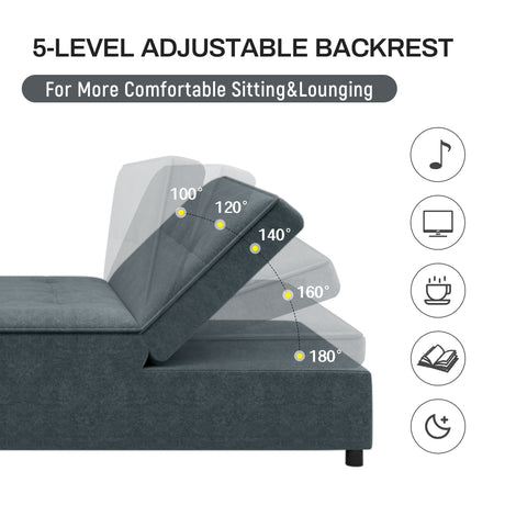 Four in one sofa bed, chair bed, multifunctional folding Ottoman bed with storage bag and USB port, dark blue - V.I.P Digital Presence