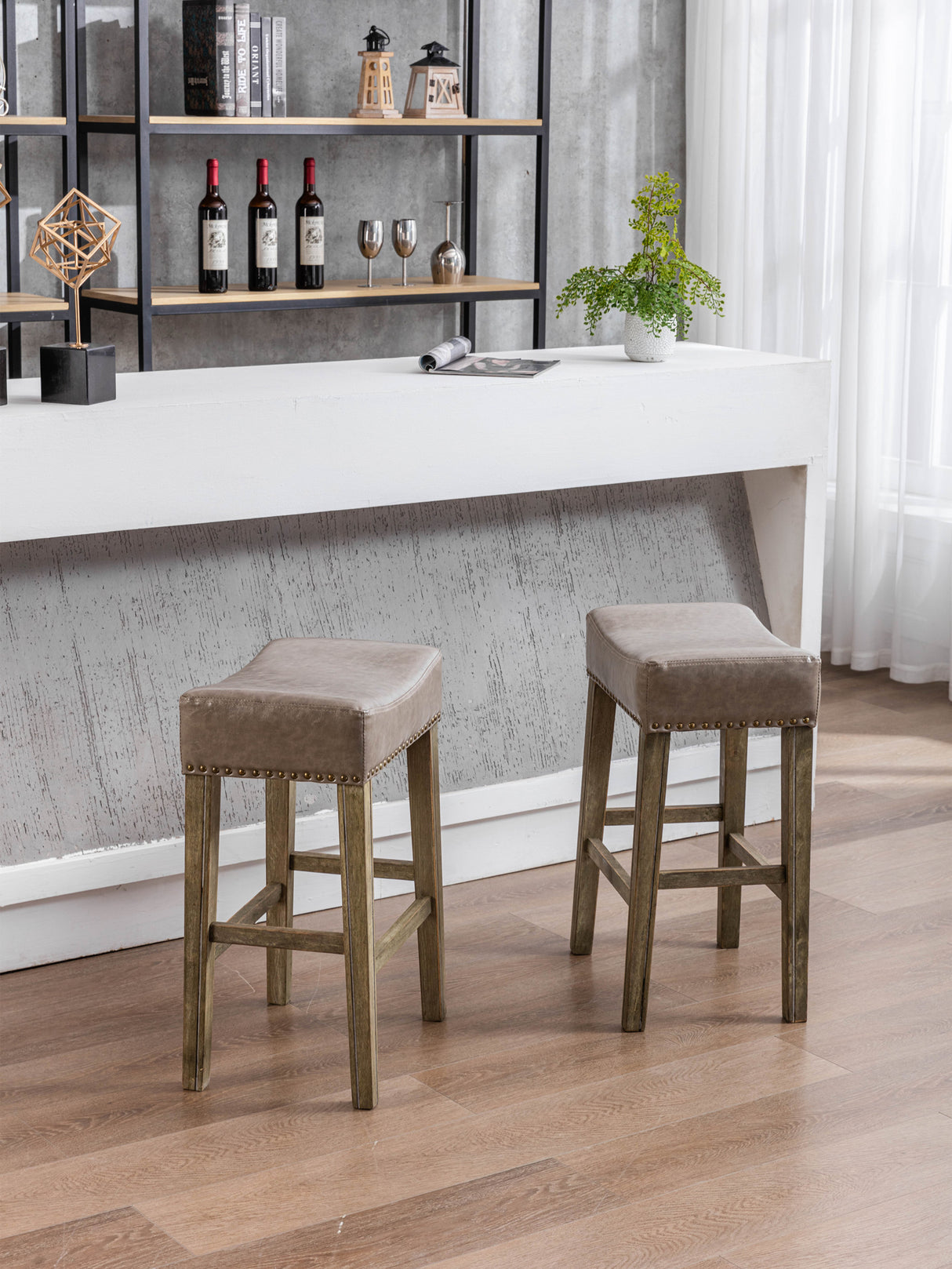 A&A Furniture Counter Height 26" Bar Stools(26 Inch Gray Set of 2)