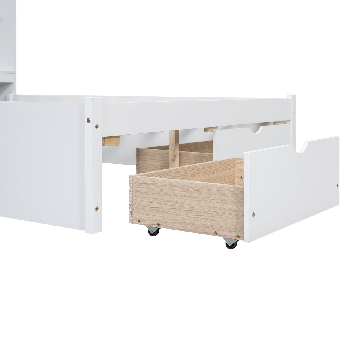 Full Size Platform Bed with Storage Headboard and 2 Drawers, White - V.I.P Digital Presence
