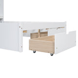 Full Size Platform Bed with Storage Headboard and 2 Drawers, White - V.I.P Digital Presence