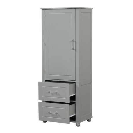 Tall Bathroom Storage Cabinet, Freestanding Storage Cabinet with Two Drawers and Adjustable Shelf, MDF Board , Grey - V.I.P Digital Presence