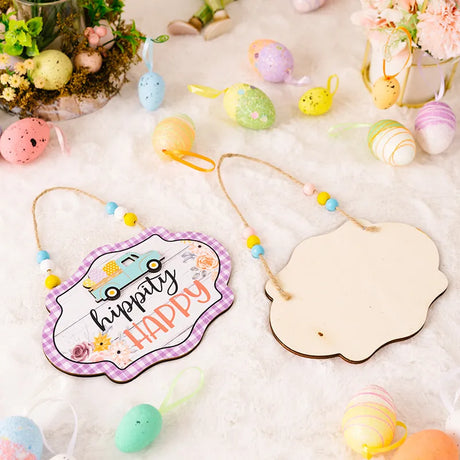 Easter decoration items grid edge letter bead string wooden pendant colorful wooden door number pendant - V.I.P Digital Presence